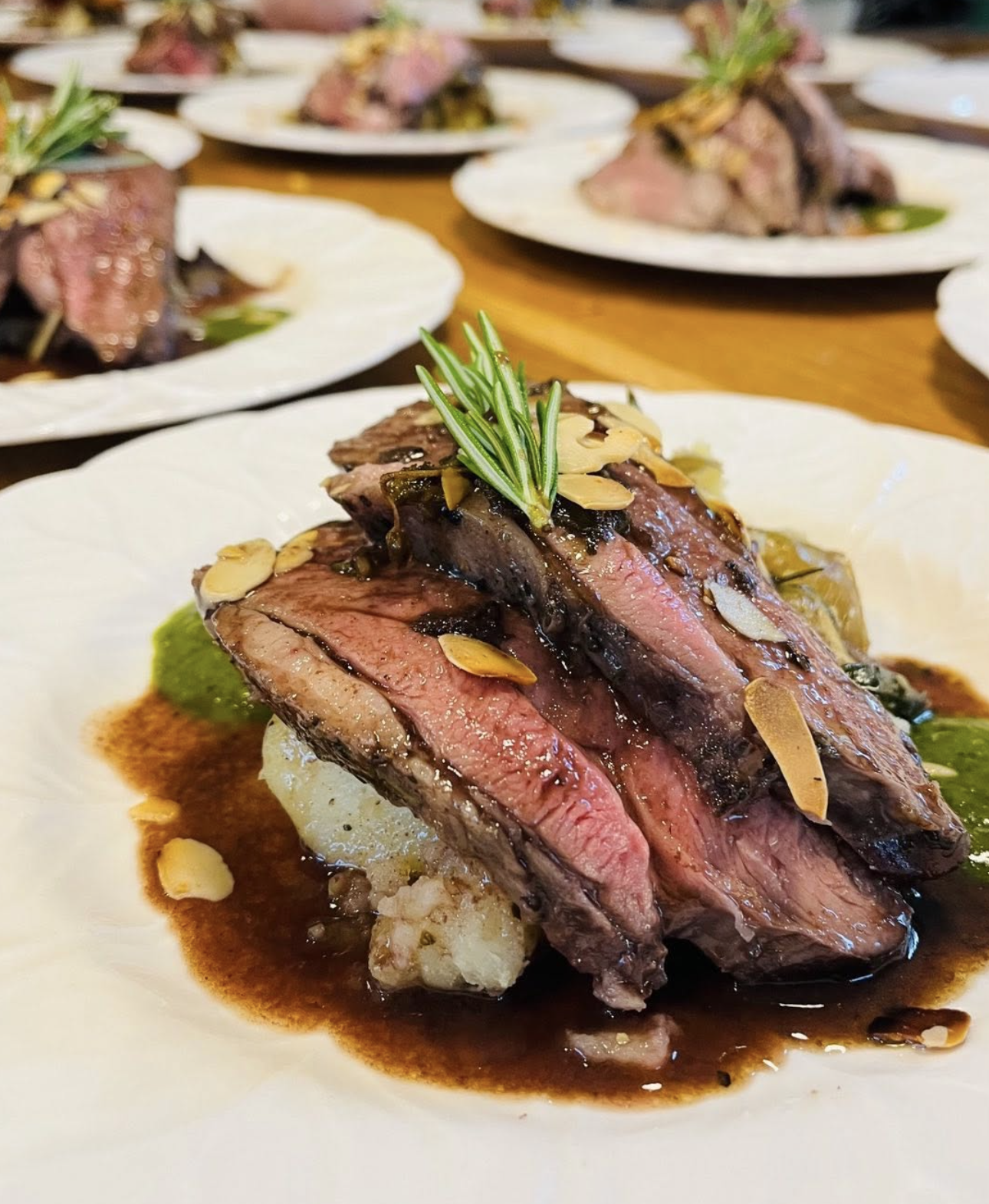 Charred beef tenderloin with rosemary and toasted almonds