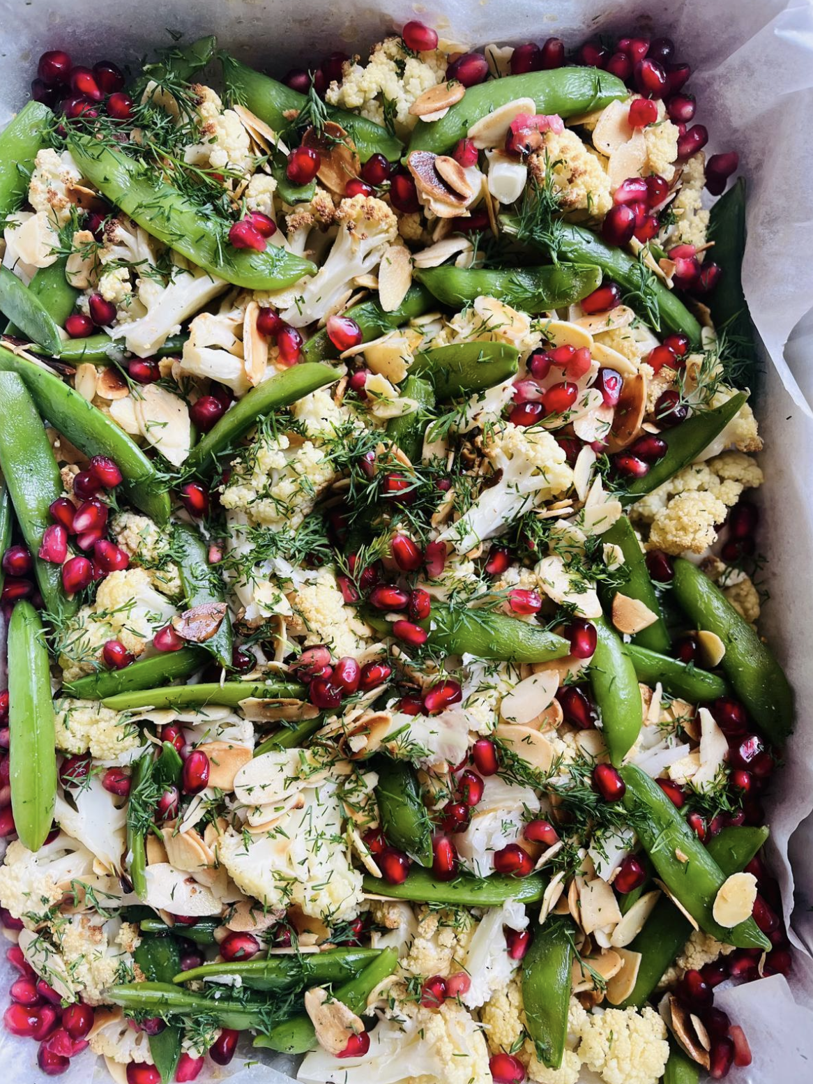 Roasted cauliflower with pomegranate and herbs