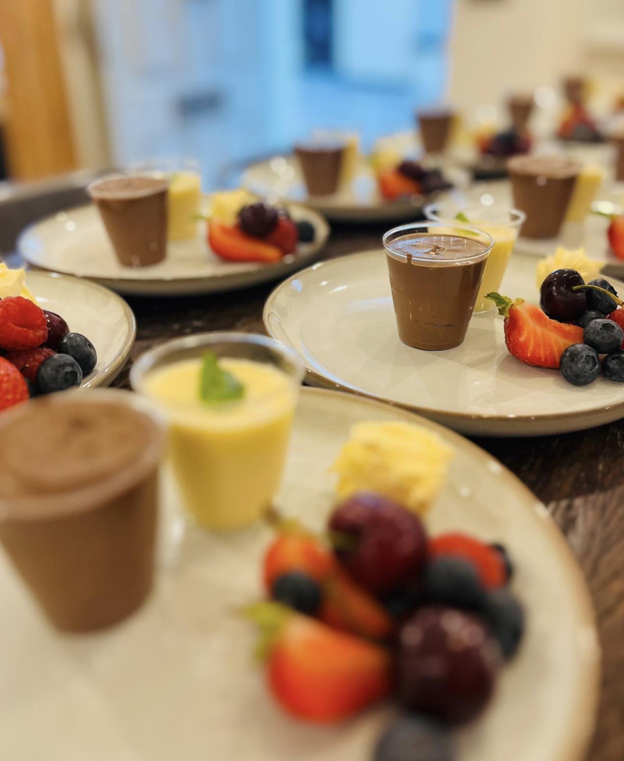 Chocolate and vanilla custard dessert selection