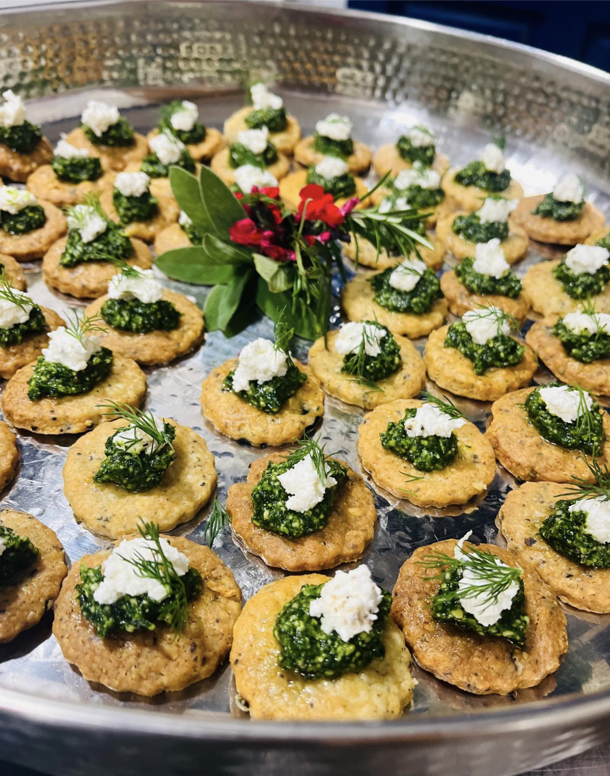 Parsley pesto and goats cheese canapés