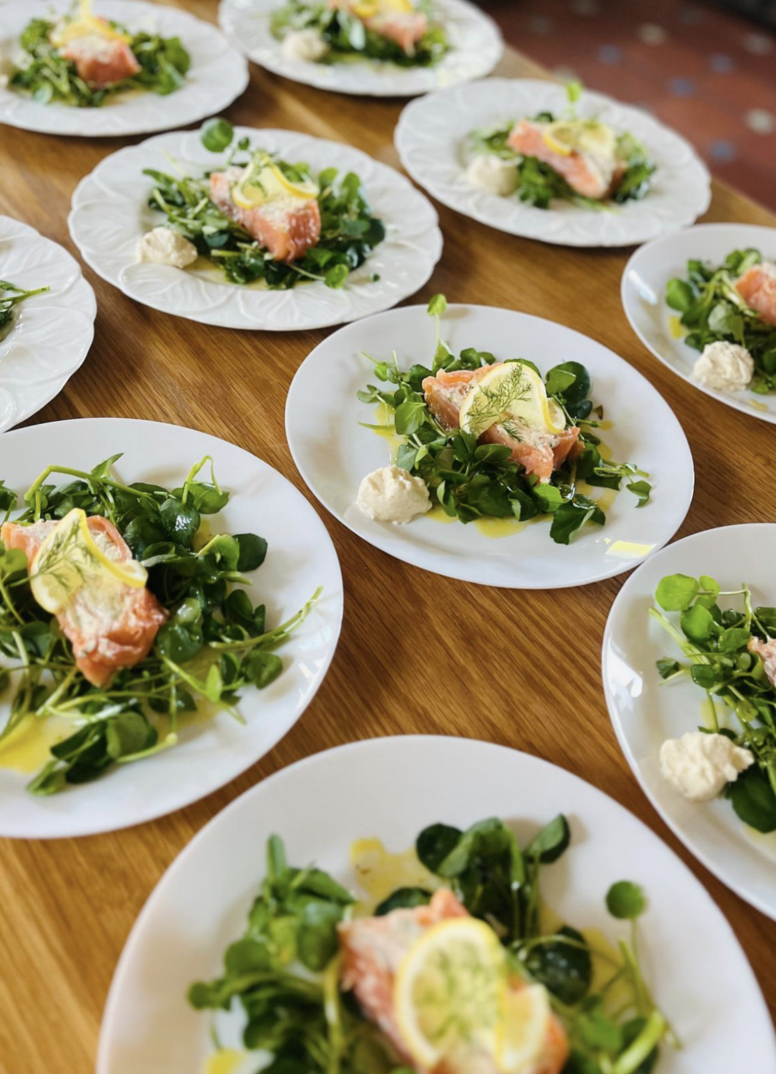 Salmon with watercress and horseradish cream